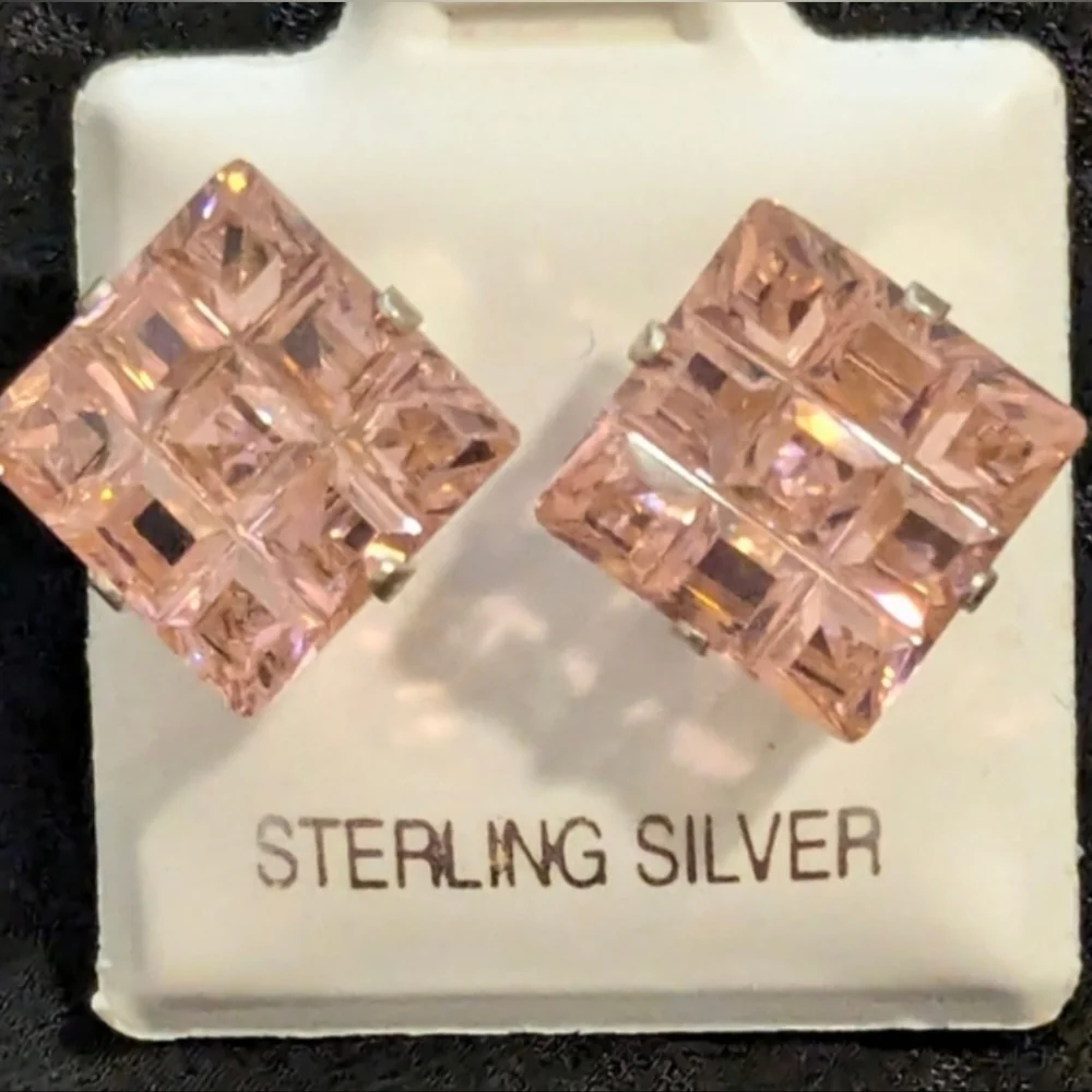🆕 Pink Simulated Topaz CZ Earrings 925 Sterling Silver Earrings - Picture 3 of 9